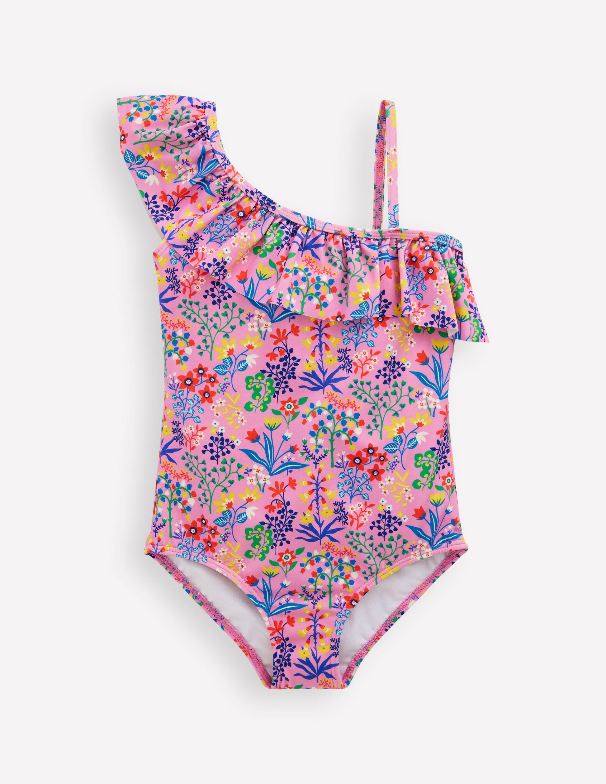 Lila One Shoulder Swimsuit-Meadowsweet Pink Garden Floral-1