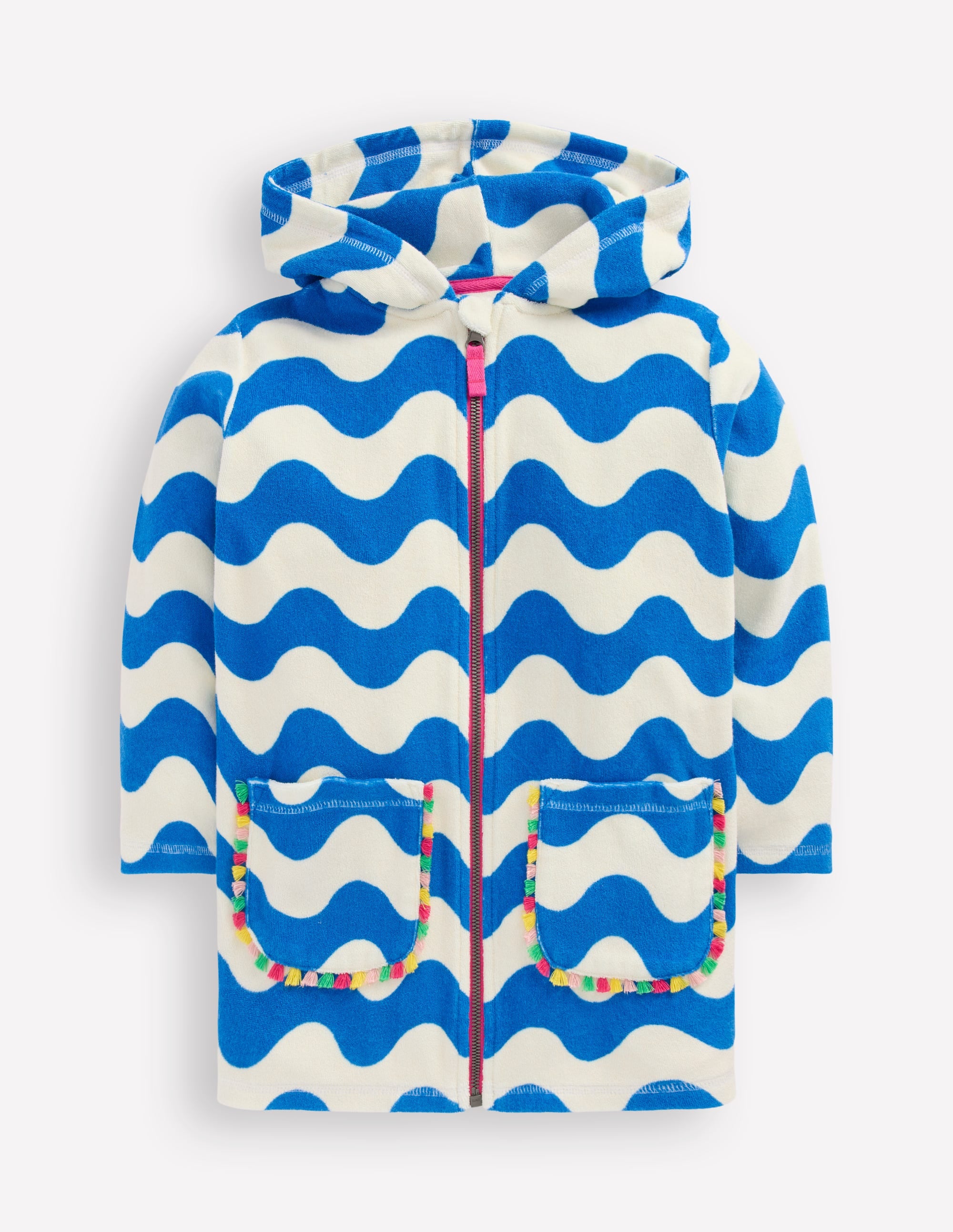 Romie Towelling Zip Throw-On-Blue and Ivory Wave | Boden USA
