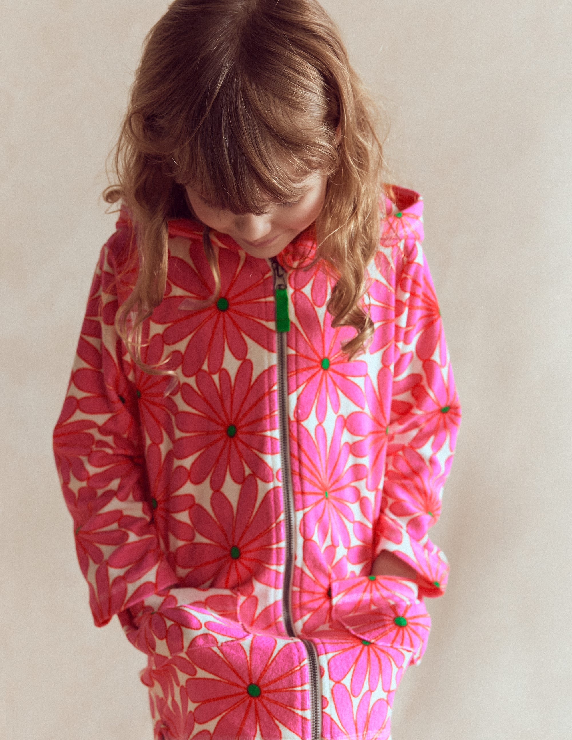 Romie Towelling Zip Throw-On-Festival Pink Giant Daisy - Image 1