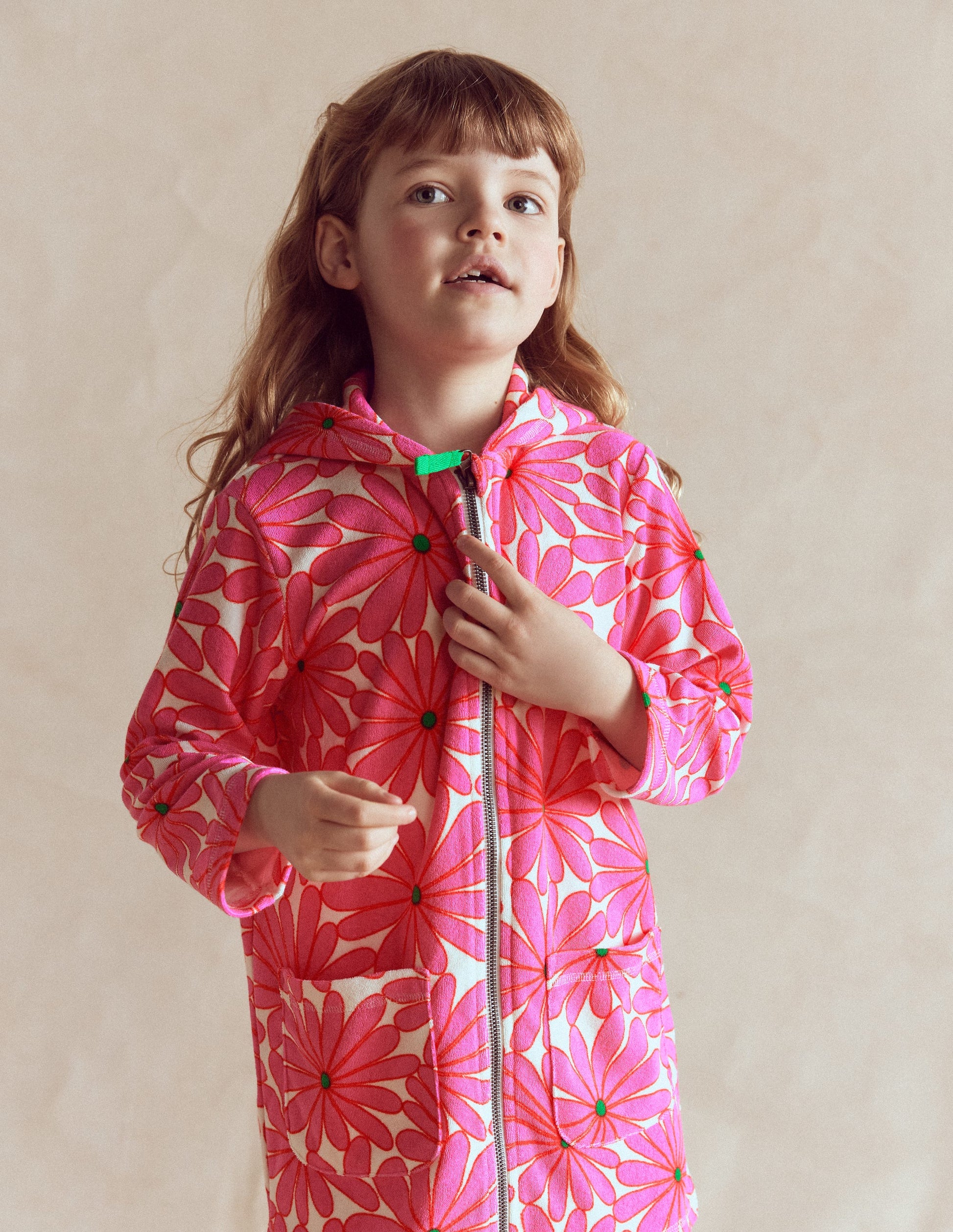 Romie Towelling Zip Throw-On-Festival Pink Giant Daisy-2