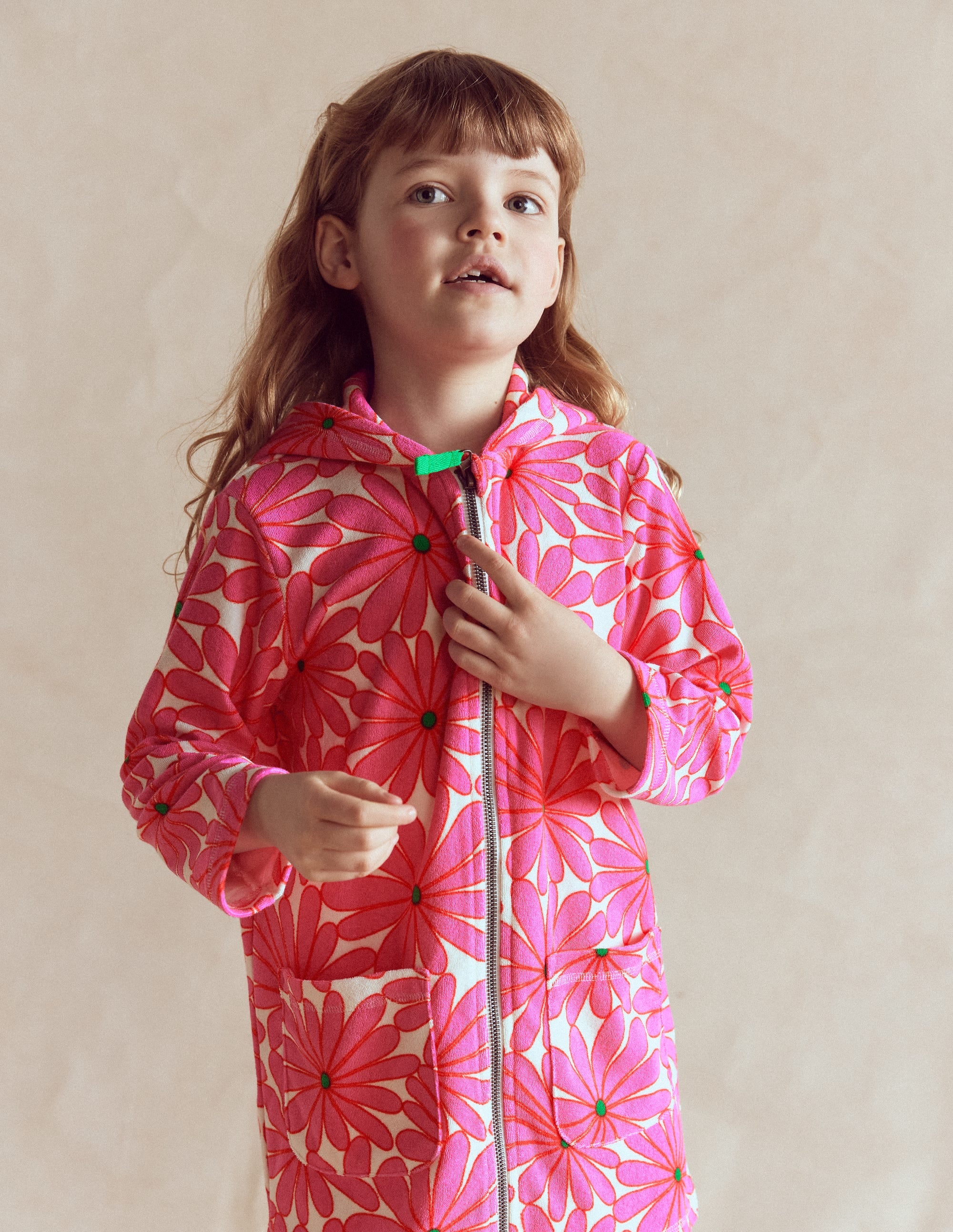 Romie Towelling Zip Throw-On-Festival Pink Giant Daisy - Image 2