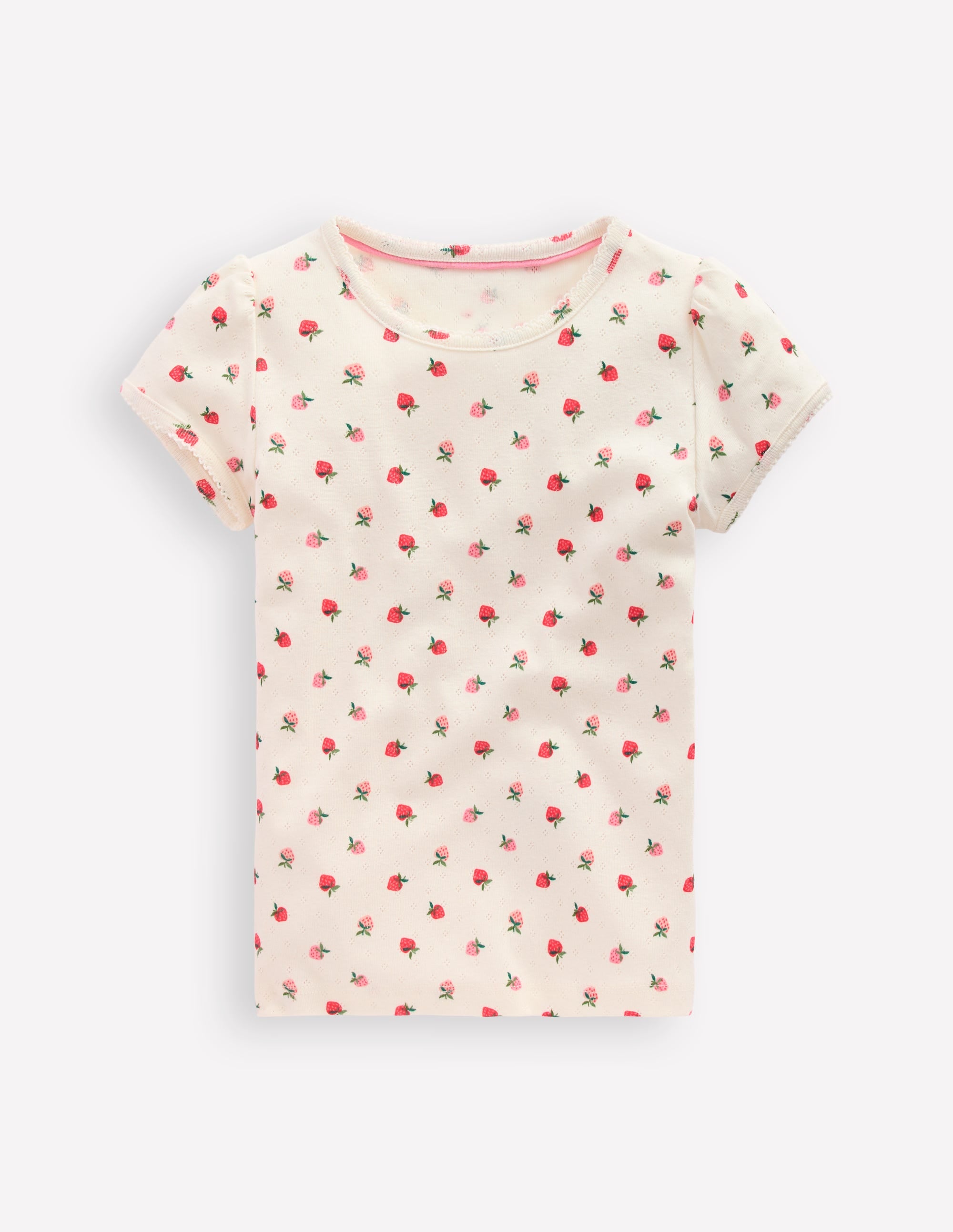 Short Sleeve Pointelle Top-Ivory Strawberry | Boden USA