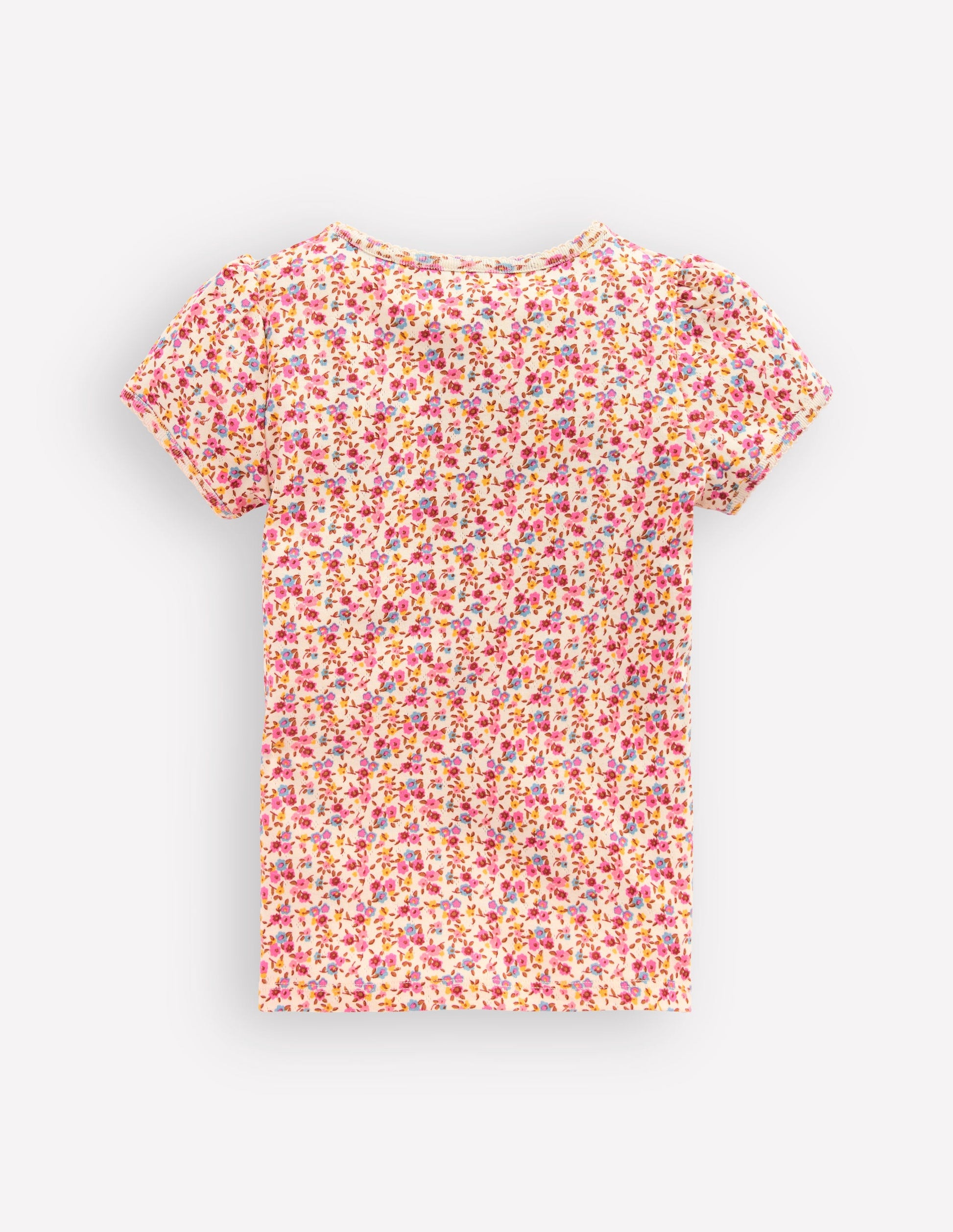 Short Sleeve Pointelle Top-Neon Pink Ditsy Floral-2
