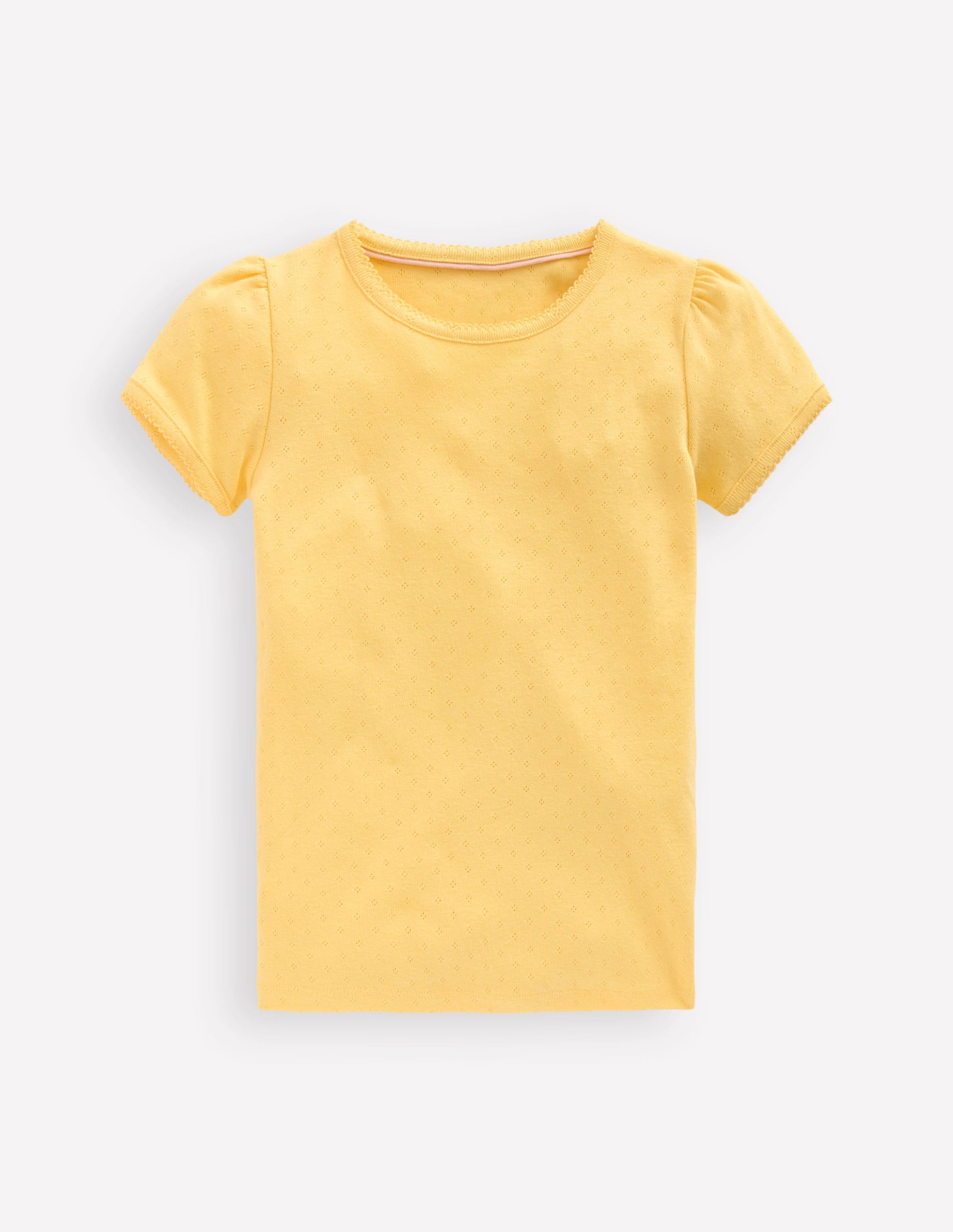 Short Sleeve Pointelle Top-Yellow-1