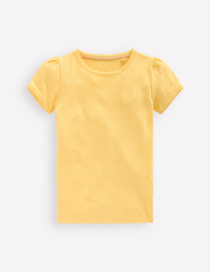 Short Sleeve Pointelle Top-Yellow-1