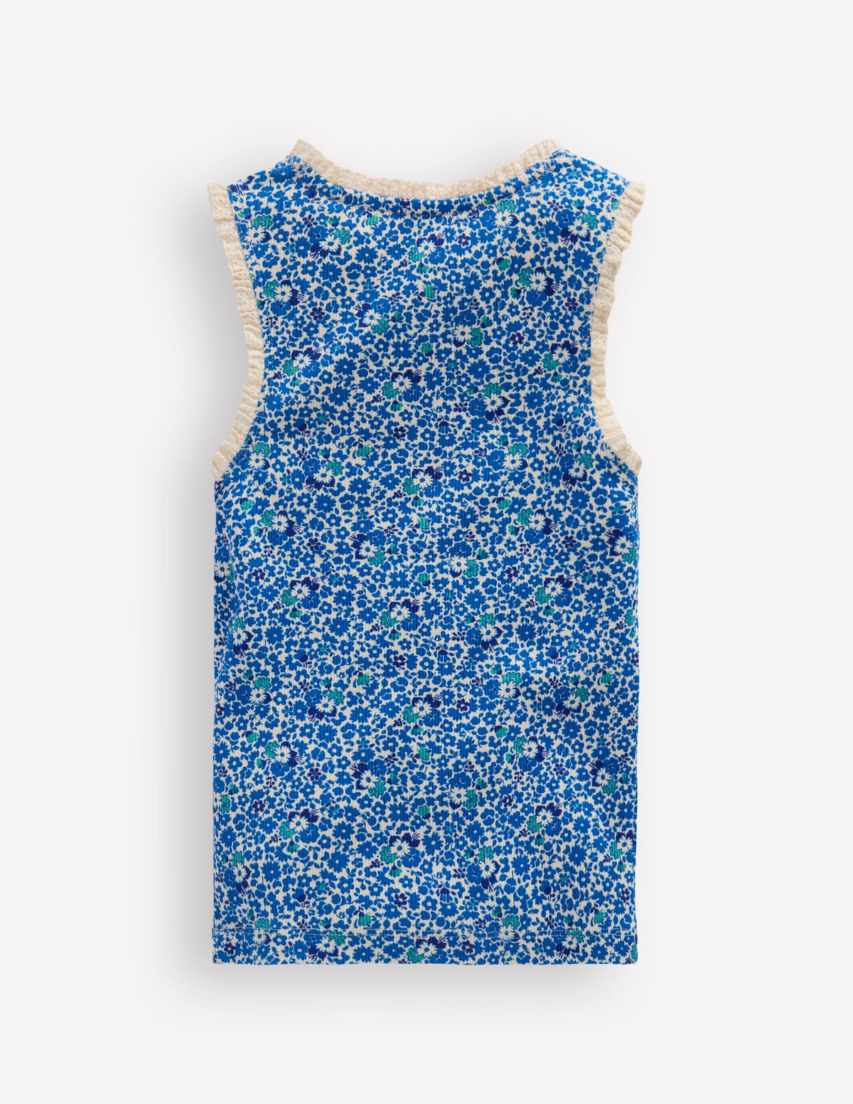 Ribbed Lace Trim Tank-Cabana Blue Ditsy Floral - Image 2