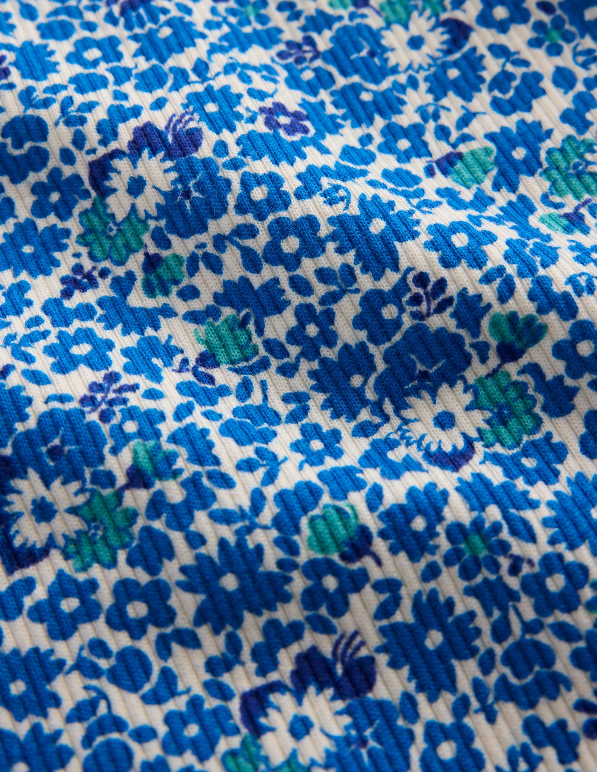 Ribbed Lace Trim Tank-Cabana Blue Ditsy Floral - Image 3