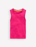 Ribbed Lace Trim Tank-Pink Peony