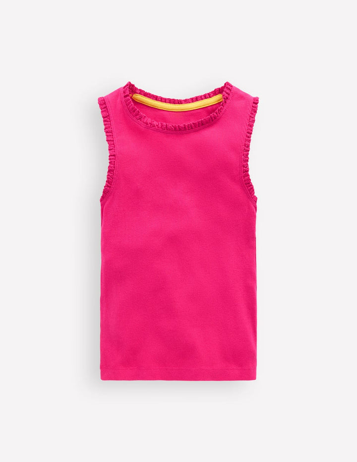 Ribbed Lace Trim Tank-Pink Peony
