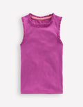 Ribbed Lace Trim Tank-Purple