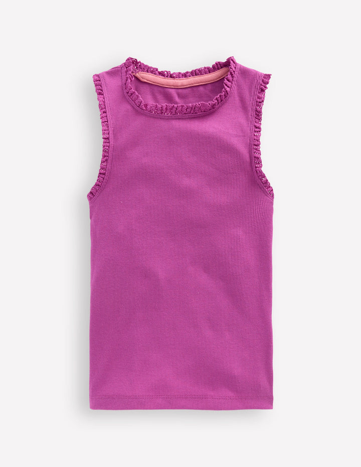 Ribbed Lace Trim Tank Top-Purple