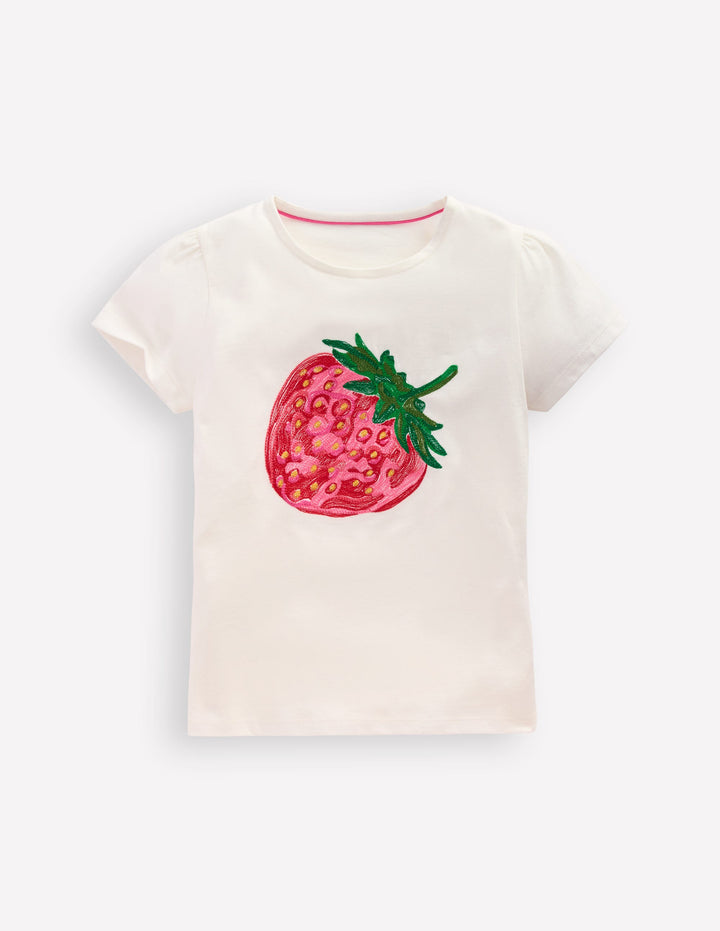 Puff Sleeve Superstitch Top-Coconut Milk Strawberry