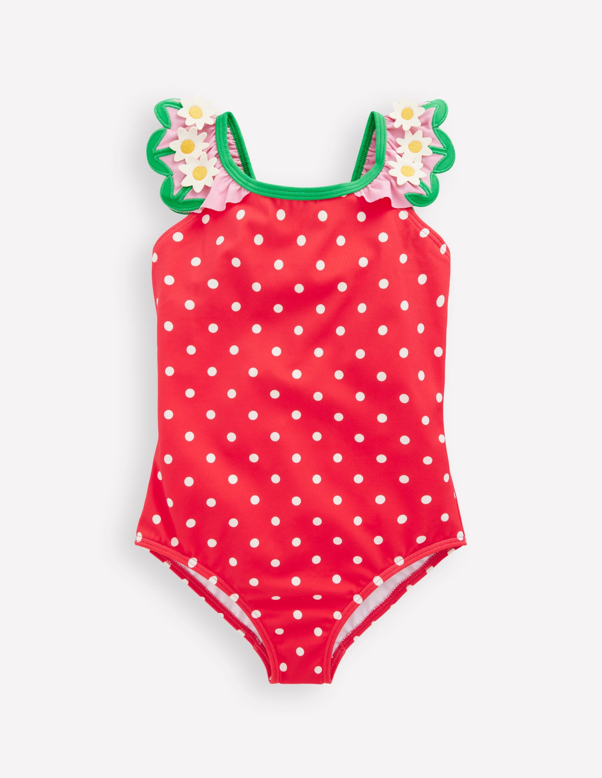 Hallie Frill Strap Swimsuit-Red Spot Daisy-1