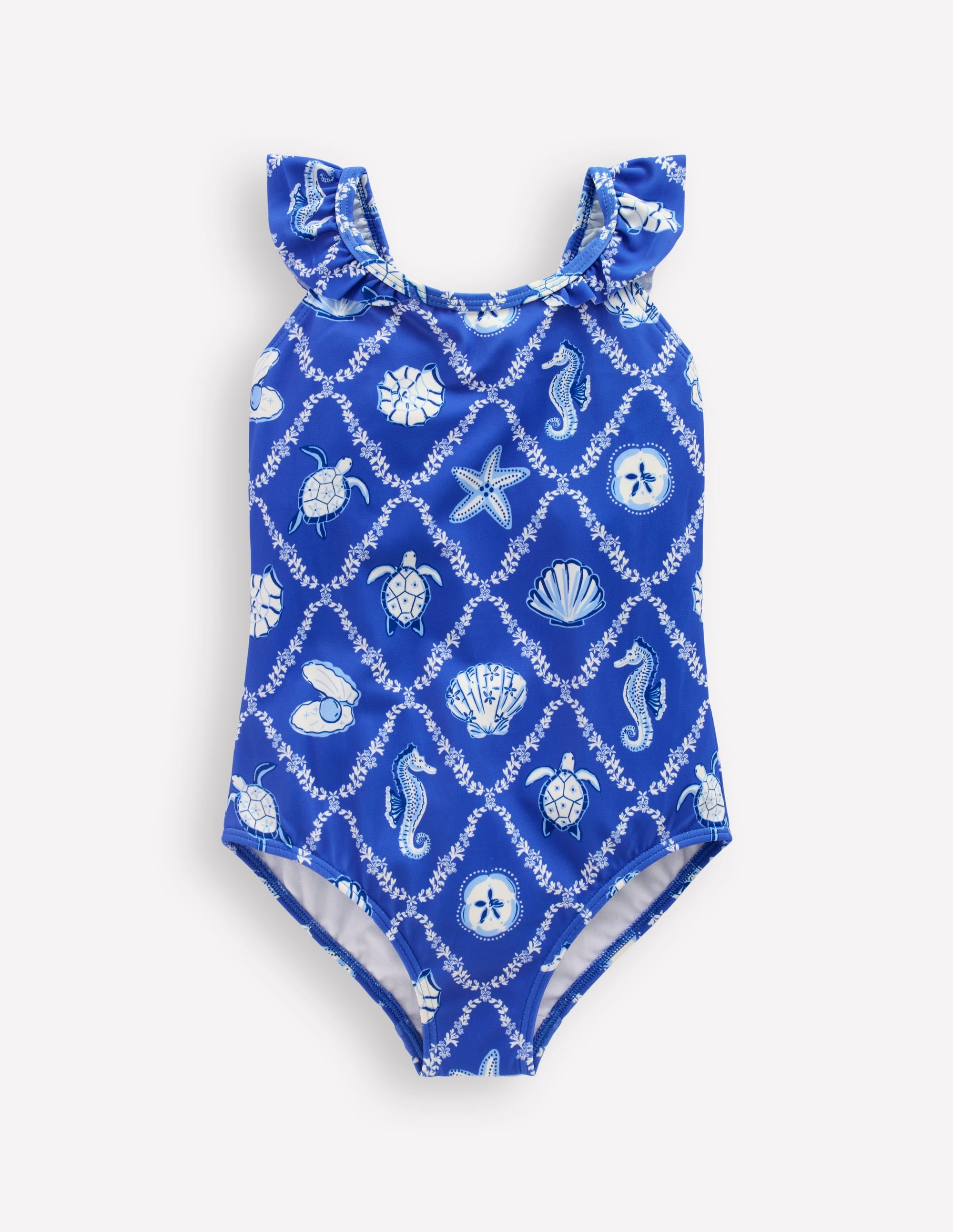 Hallie Frill Strap Swimsuit-Regency Blue Shell Tile - Image 3