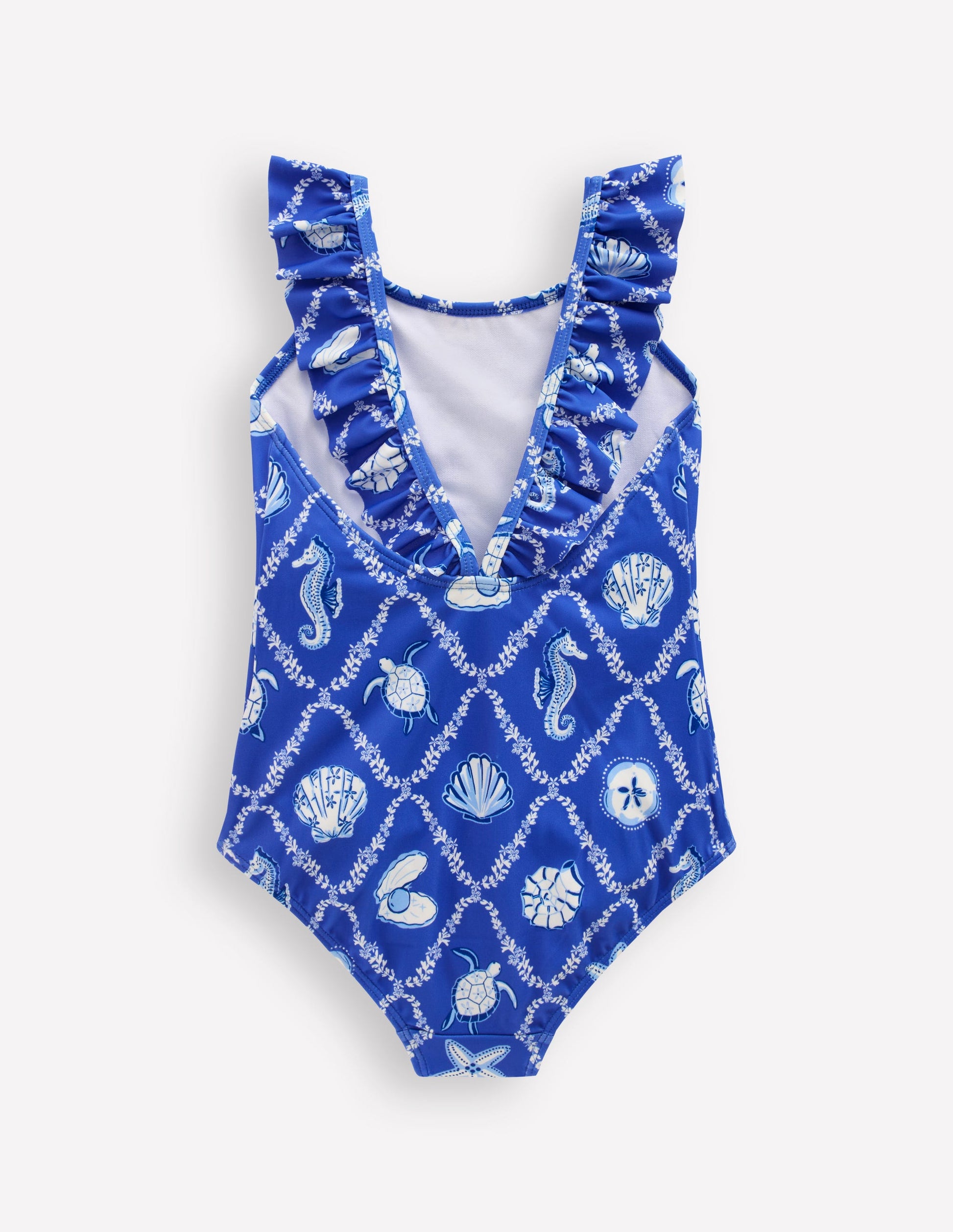 Hallie Frill Strap Swimsuit-Regency Blue Shell Tile-4