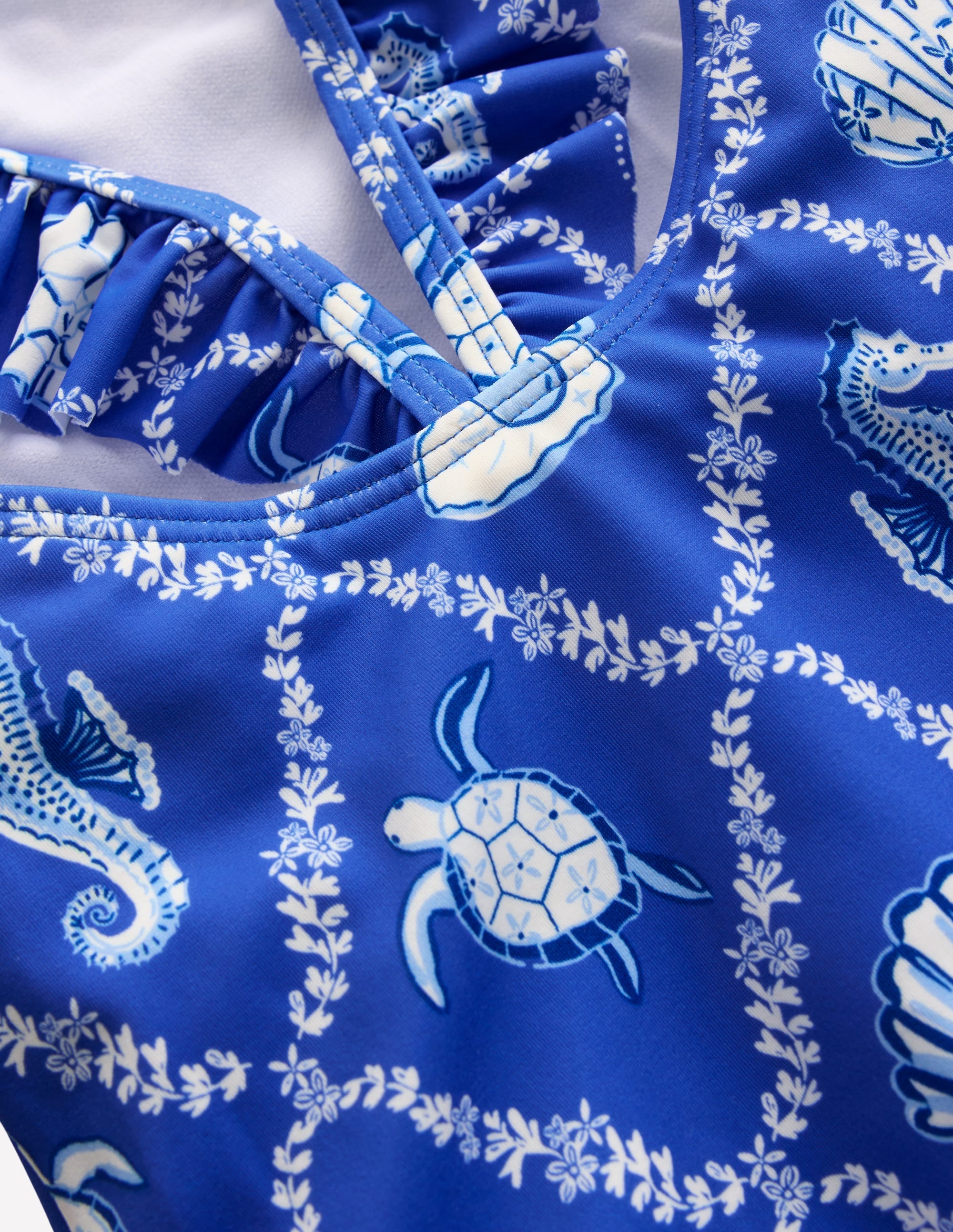 Hallie Frill Strap Swimsuit-Regency Blue Shell Tile - Image 5