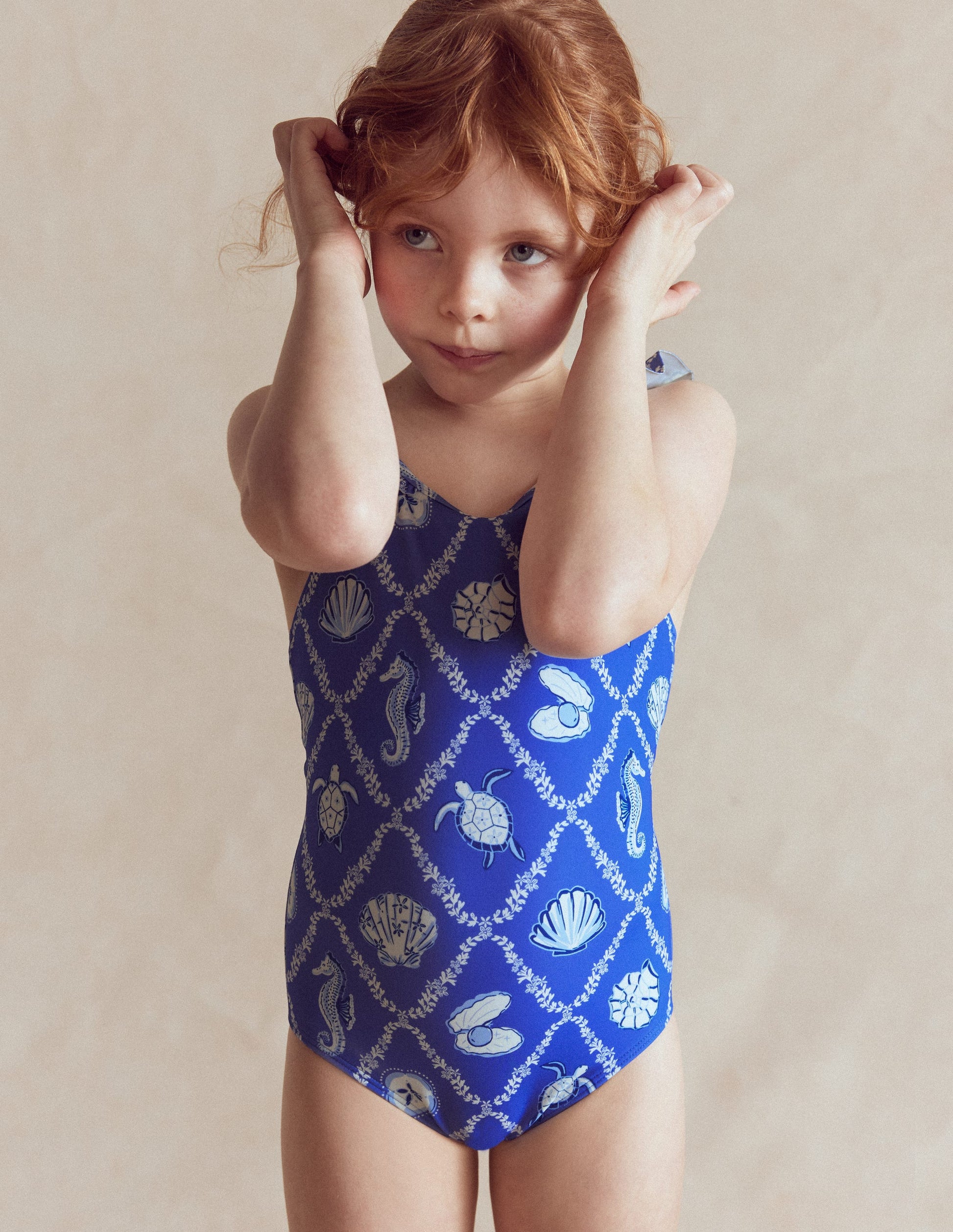 Hallie Frill Strap Swimsuit-Regency Blue Shell Tile-1