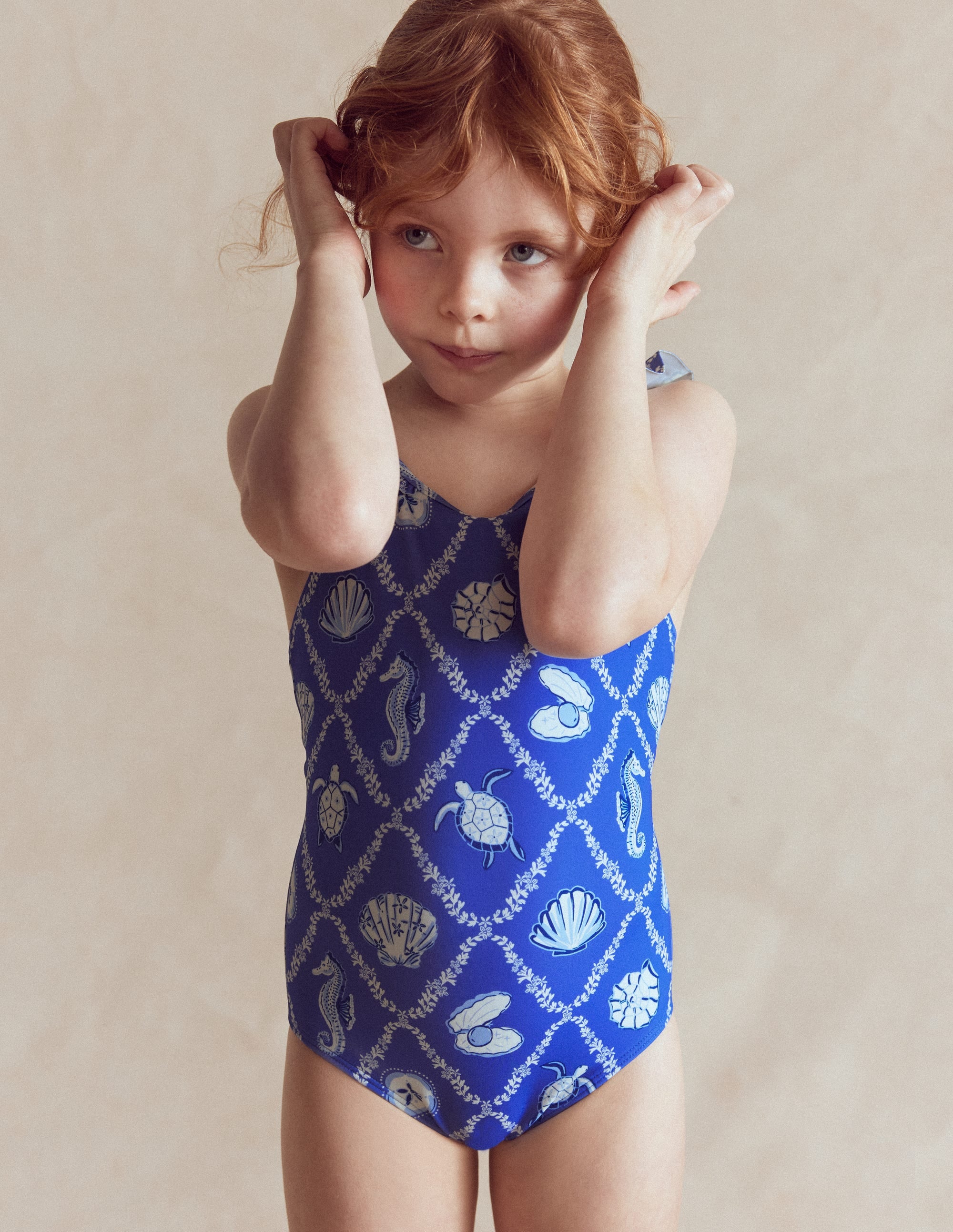 Hallie Frill Strap Swimsuit-Regency Blue Shell Tile - Image 1