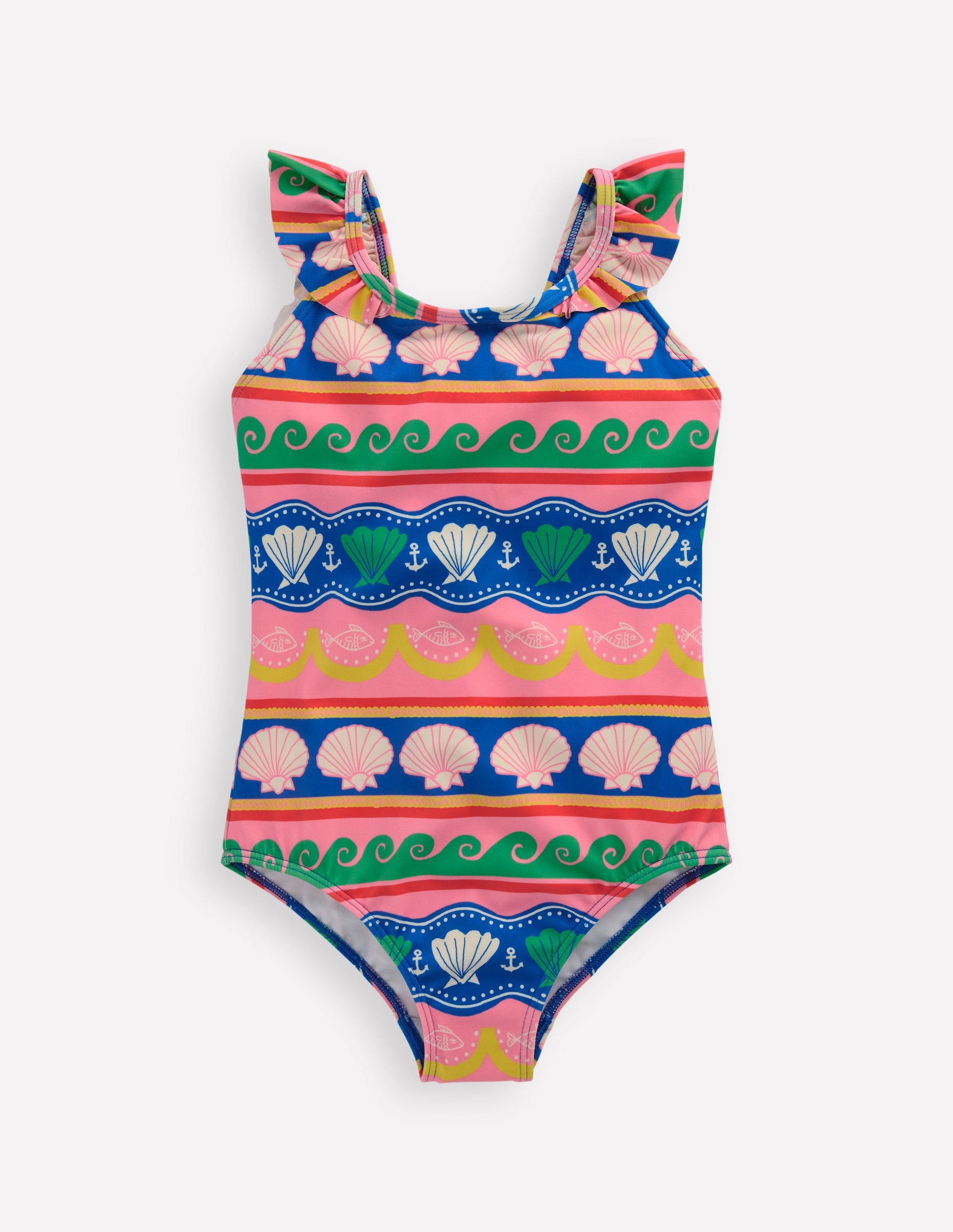 Hallie Frill Strap Swimsuit-Multi Sea Shell Stripe-1
