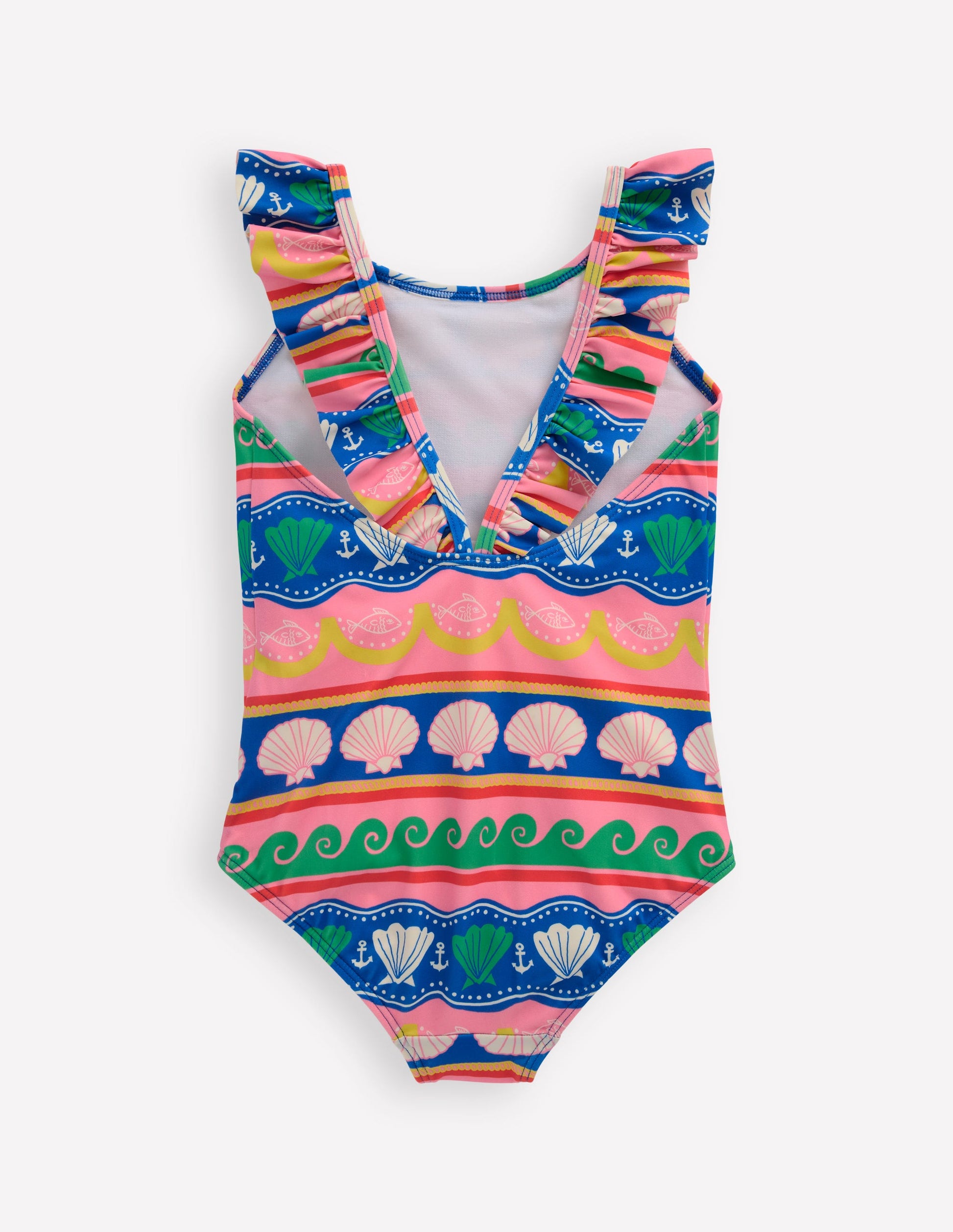 Hallie Frill Strap Swimsuit-Multi Sea Shell Stripe-2