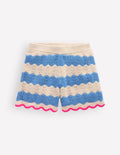 Knitted Shorts-Wave Blue/ Ecru Marl