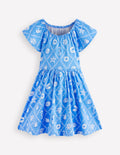 Flutter Sleeve Twirly Dress-Cabana Blue Mermaids