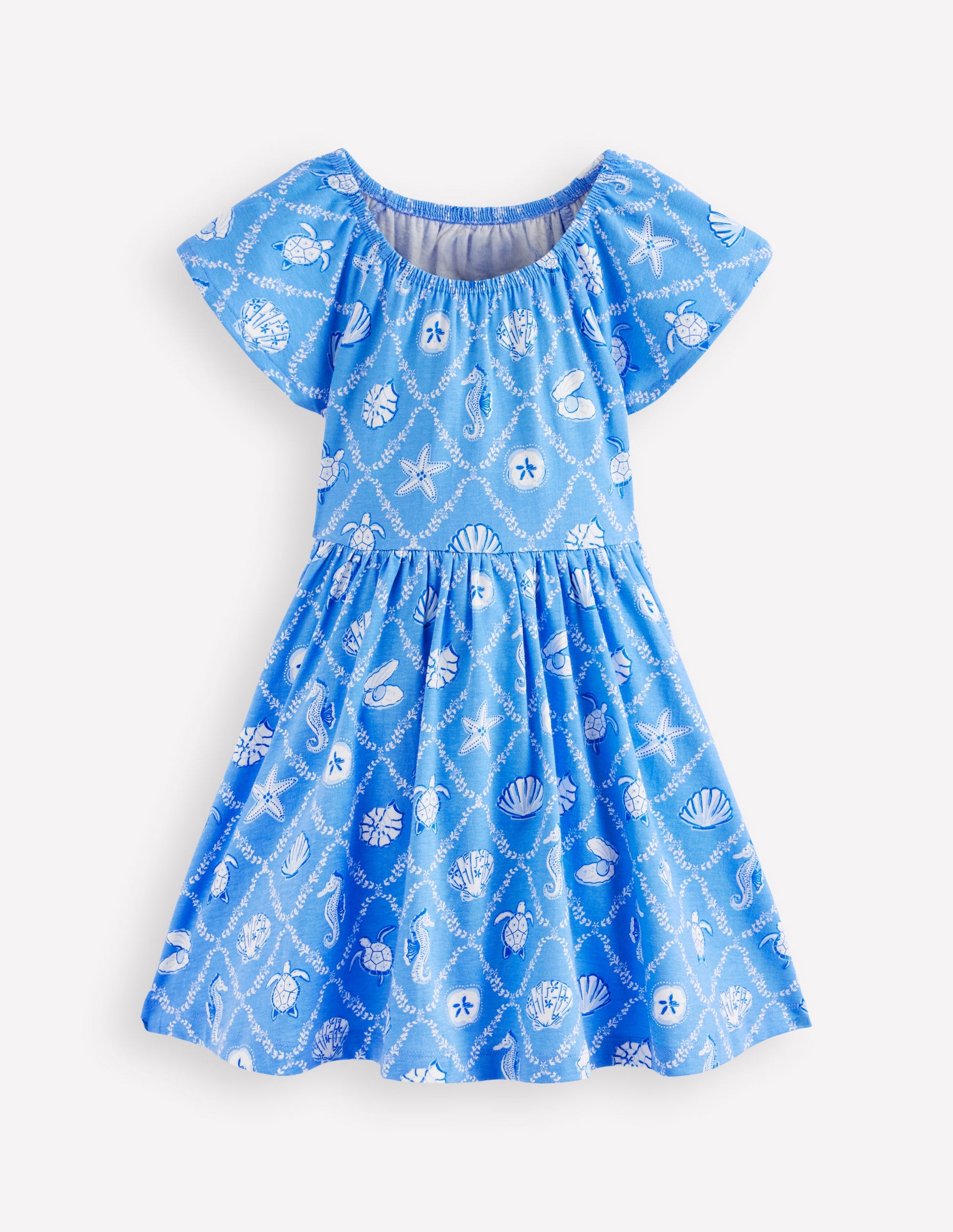Flutter Sleeve Twirly Dress-Cabana Blue Mermaids-1
