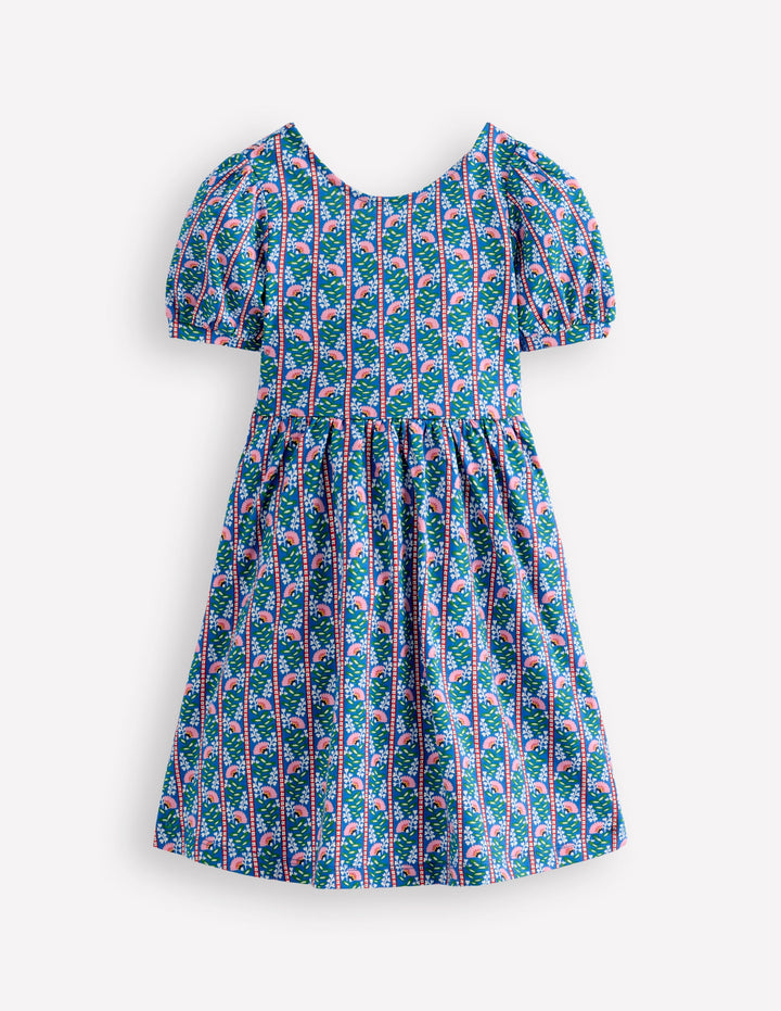 Ballerina Jersey Dress-Kingfisher Blue Floral Vine