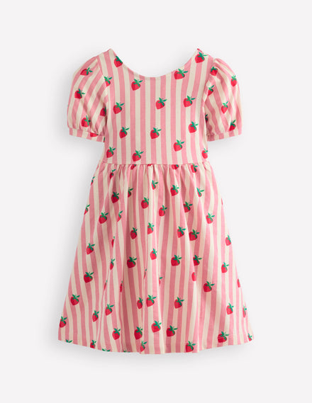Ballerina Jersey Dress-Almond Pink Strawberry Stripe