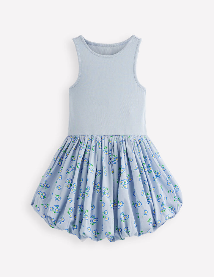 Bubble Hem Rib Dress-Misty Blue Daisy