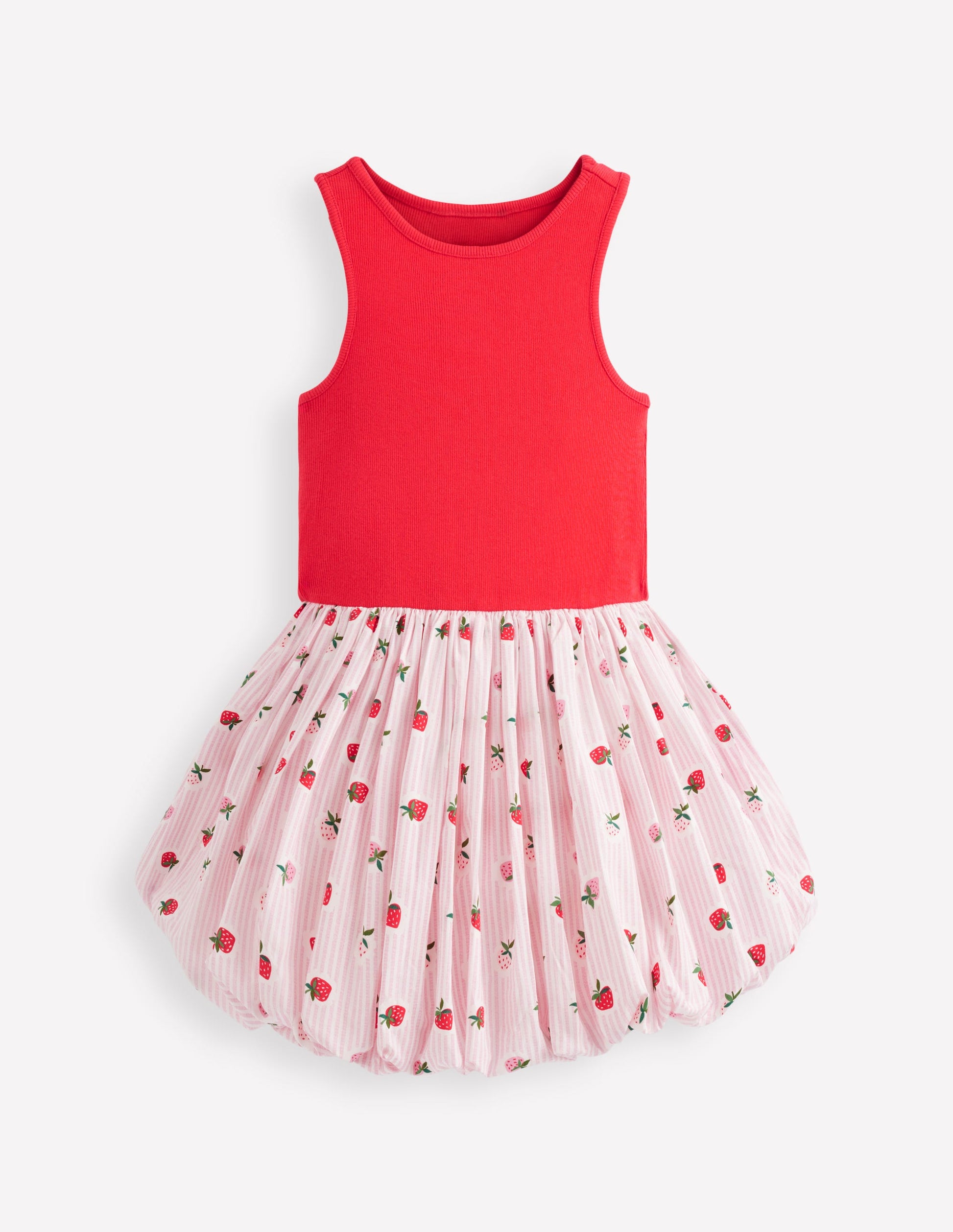 Bubble Hem Rib Dress-Ticking Stripe Strawberry-3