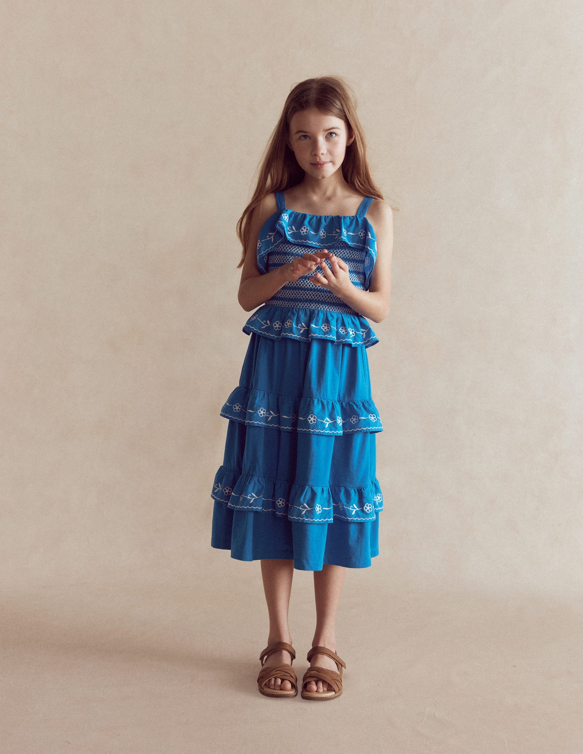 Boden Girls Jersey Embroidered Midi Dress in Blue
