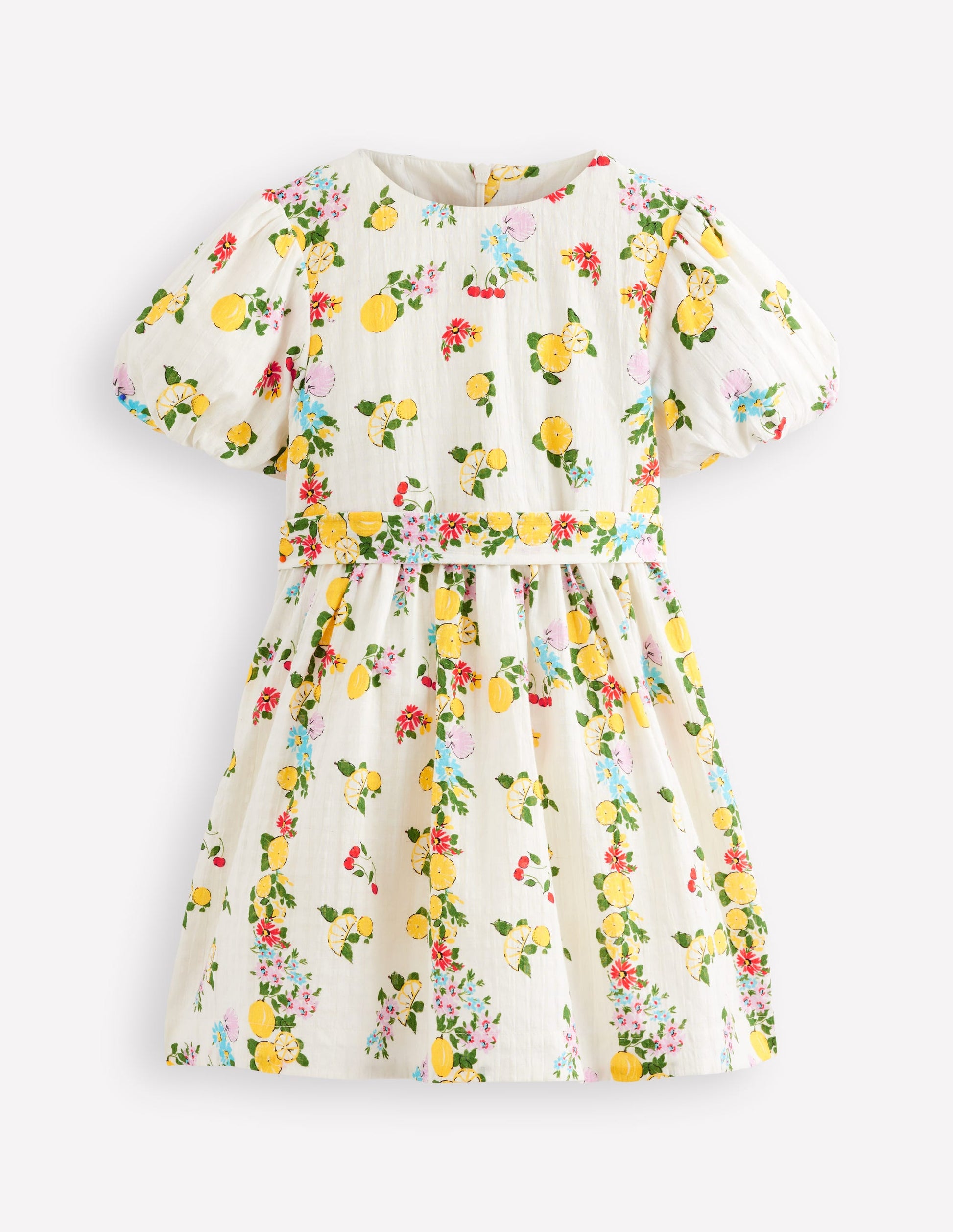 Vintage-style Sash Dress-Soft Ivory Lemon Floral-5