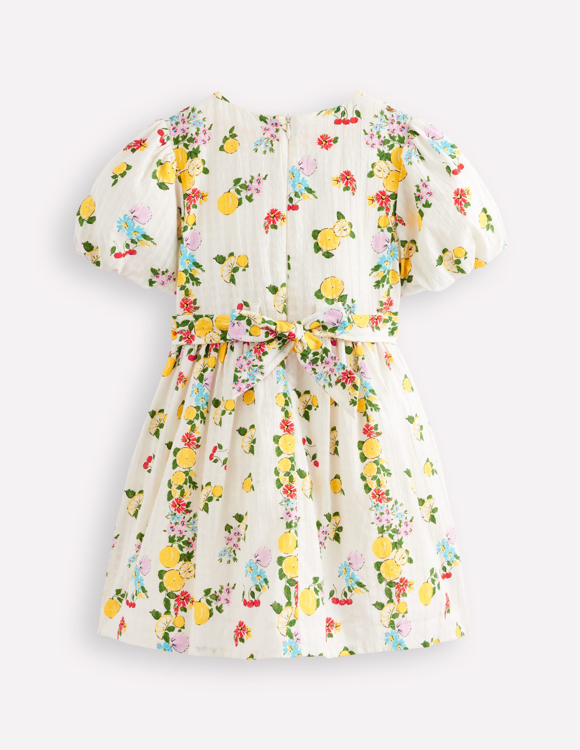 Vintage-style Sash Dress-Soft Ivory Lemon Floral - Image 6