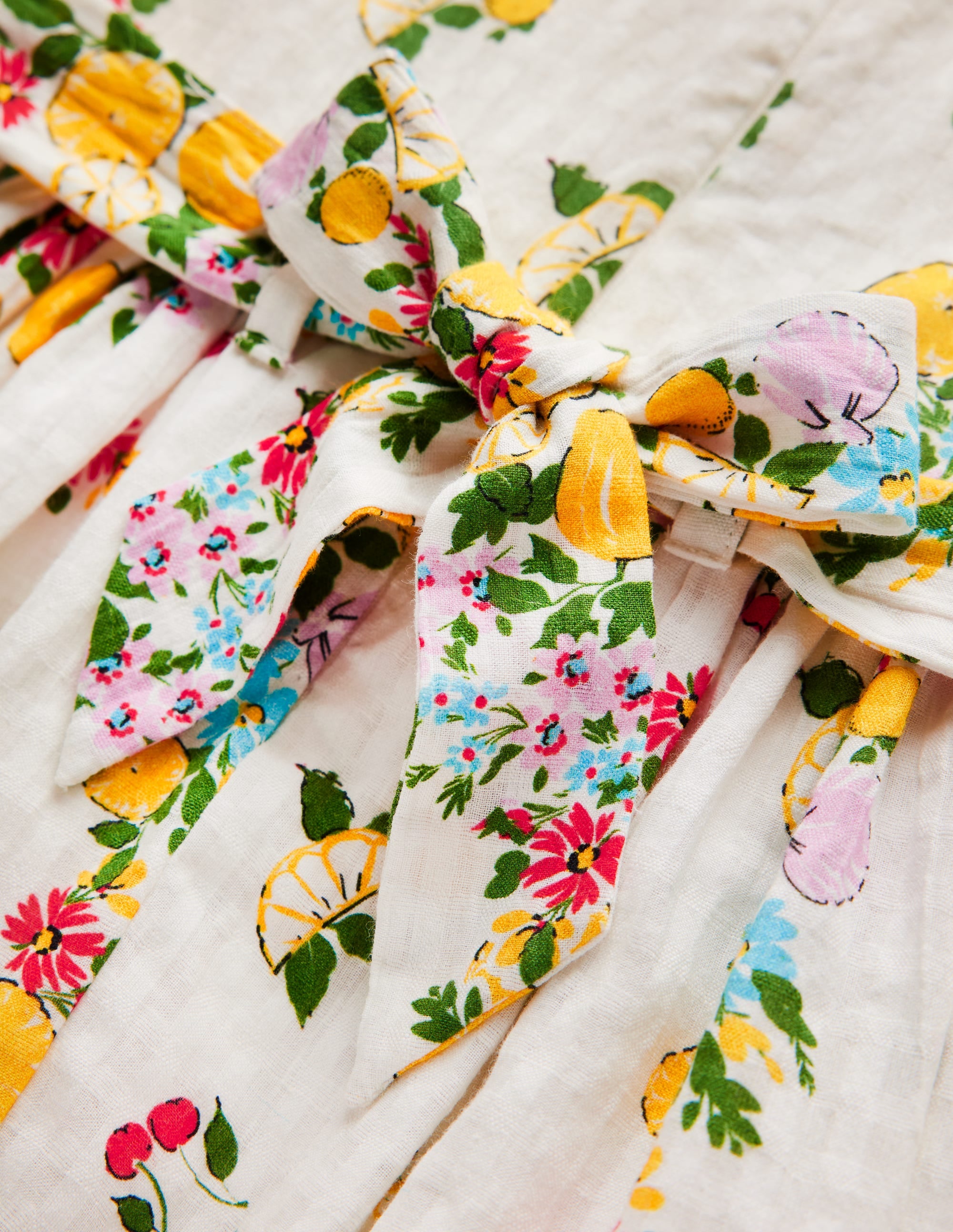 Vintage-style Sash Dress-Soft Ivory Lemon Floral - Image 7