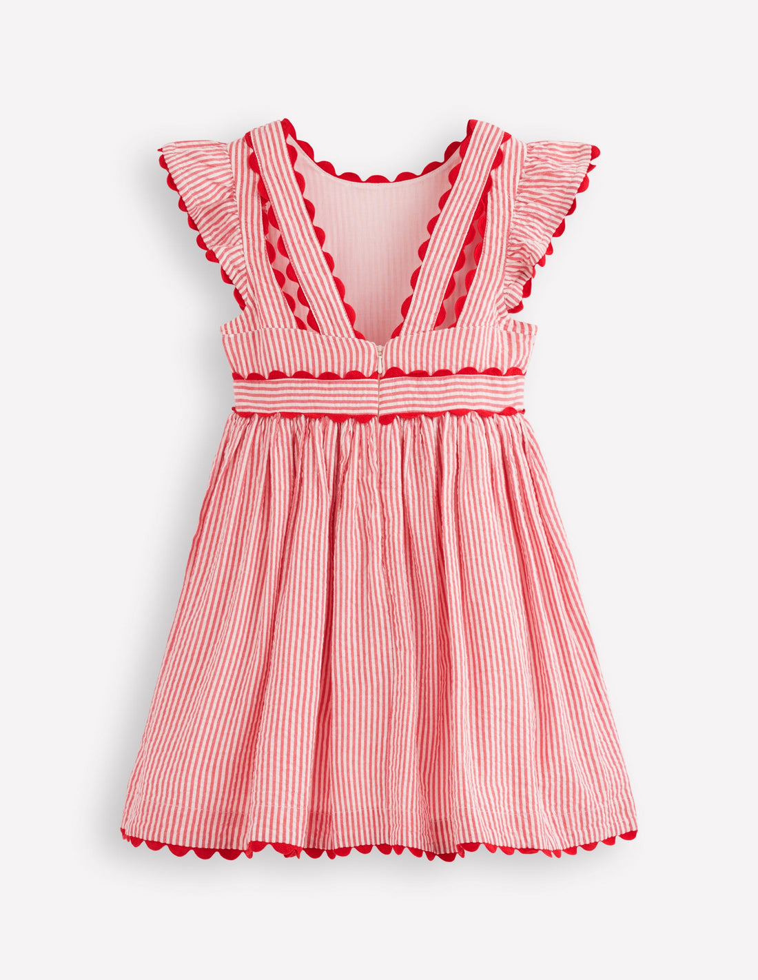 Ric Rac Trim Flutter Dress - Red Stripe | Boden USA