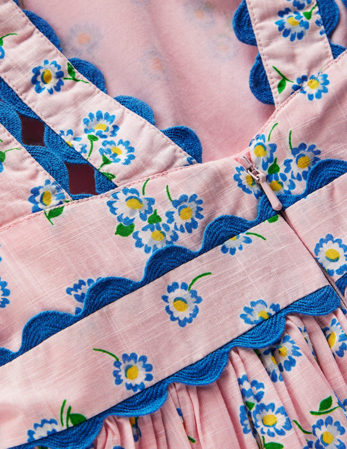 Ric Rac Trim Flutter Dress - Chalk Pink Daisy | Boden USA