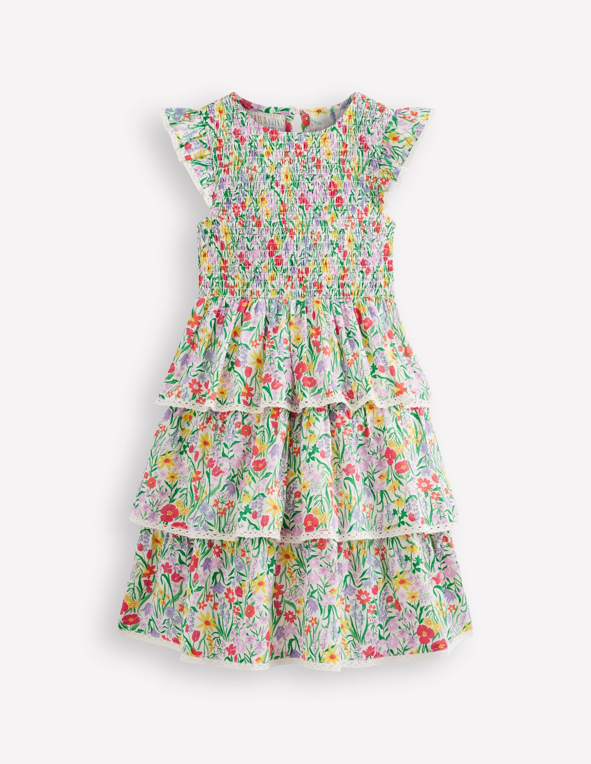 Boden Girls Tiered Lace Trim Dress