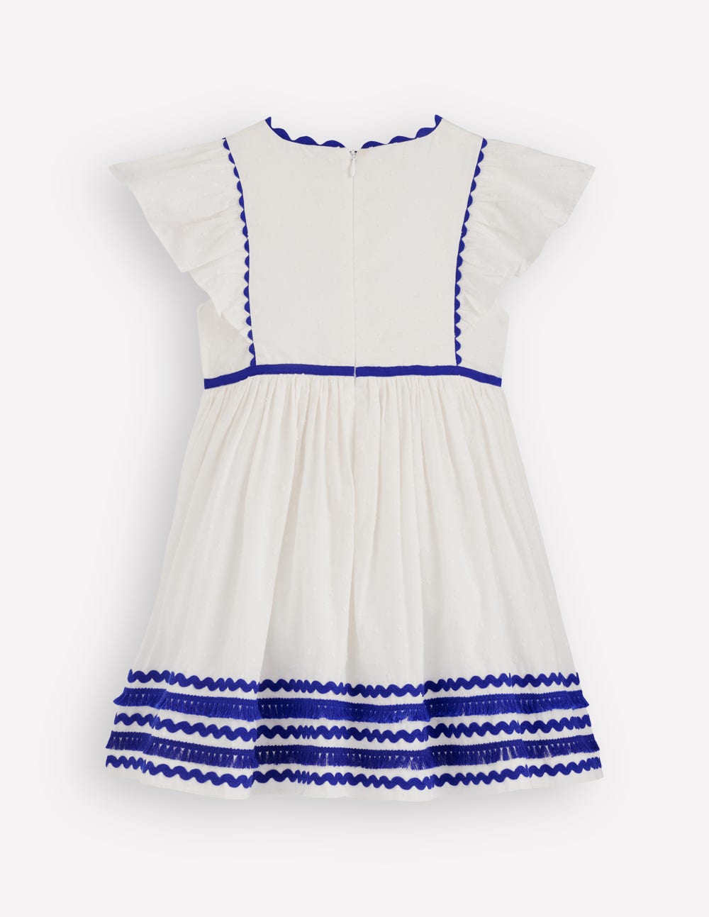 Boden Girls Flutter Sleeve Ric Rac Dress in White | Size 6-7 Years Boden Girls Flutter Sleeve Ric Rac Dress in White | Size 6-7 Years