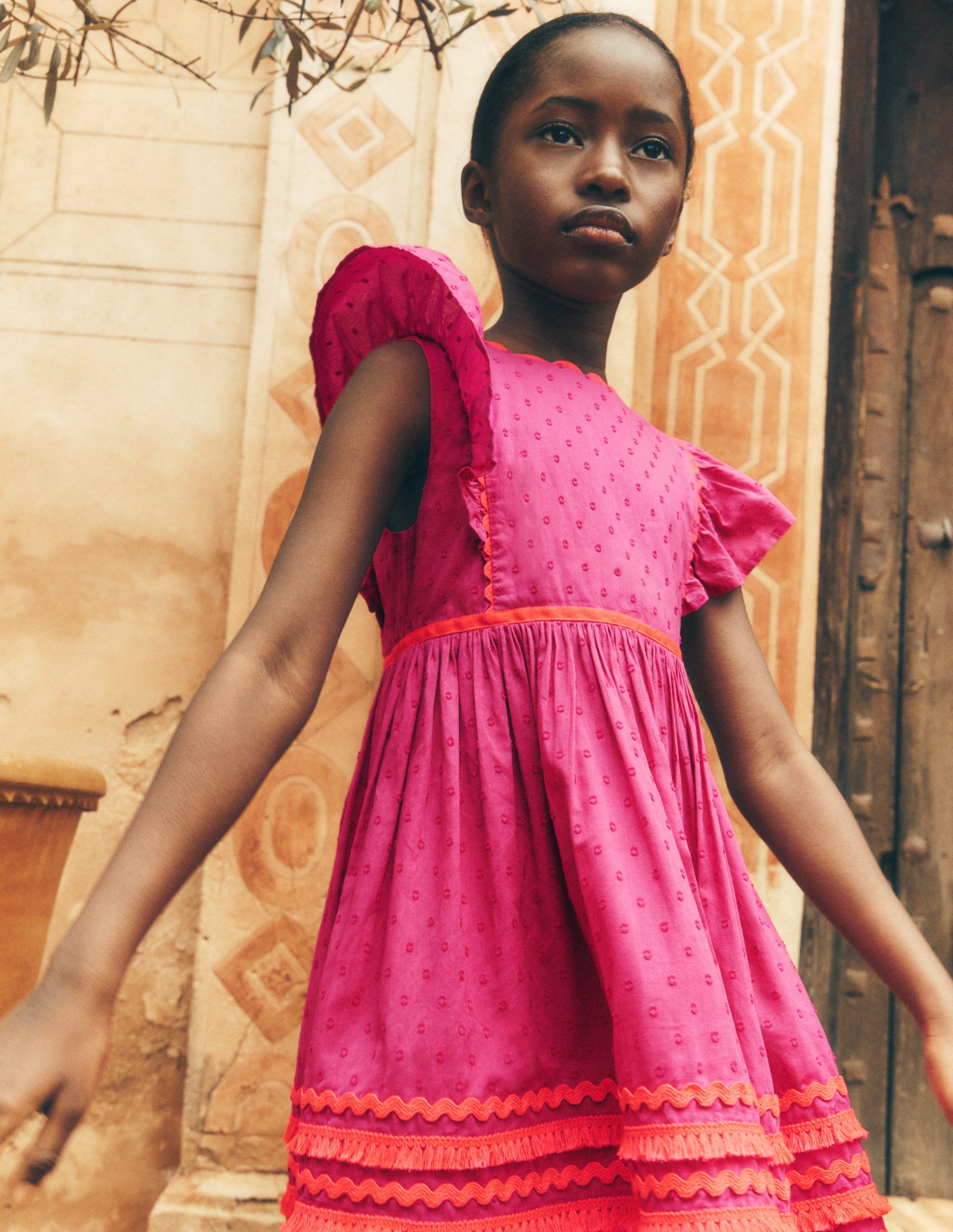 Boden Girls Flutter Sleeve Ric Rac Dress in Pink | Size 10-11 Years Boden Girls Flutter Sleeve Ric Rac Dress in Pink | Size 10-11 Years