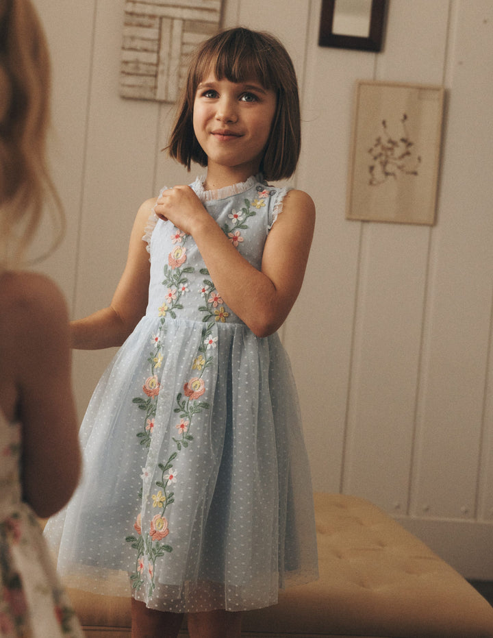 Tulle Cross Back Dress-Blue