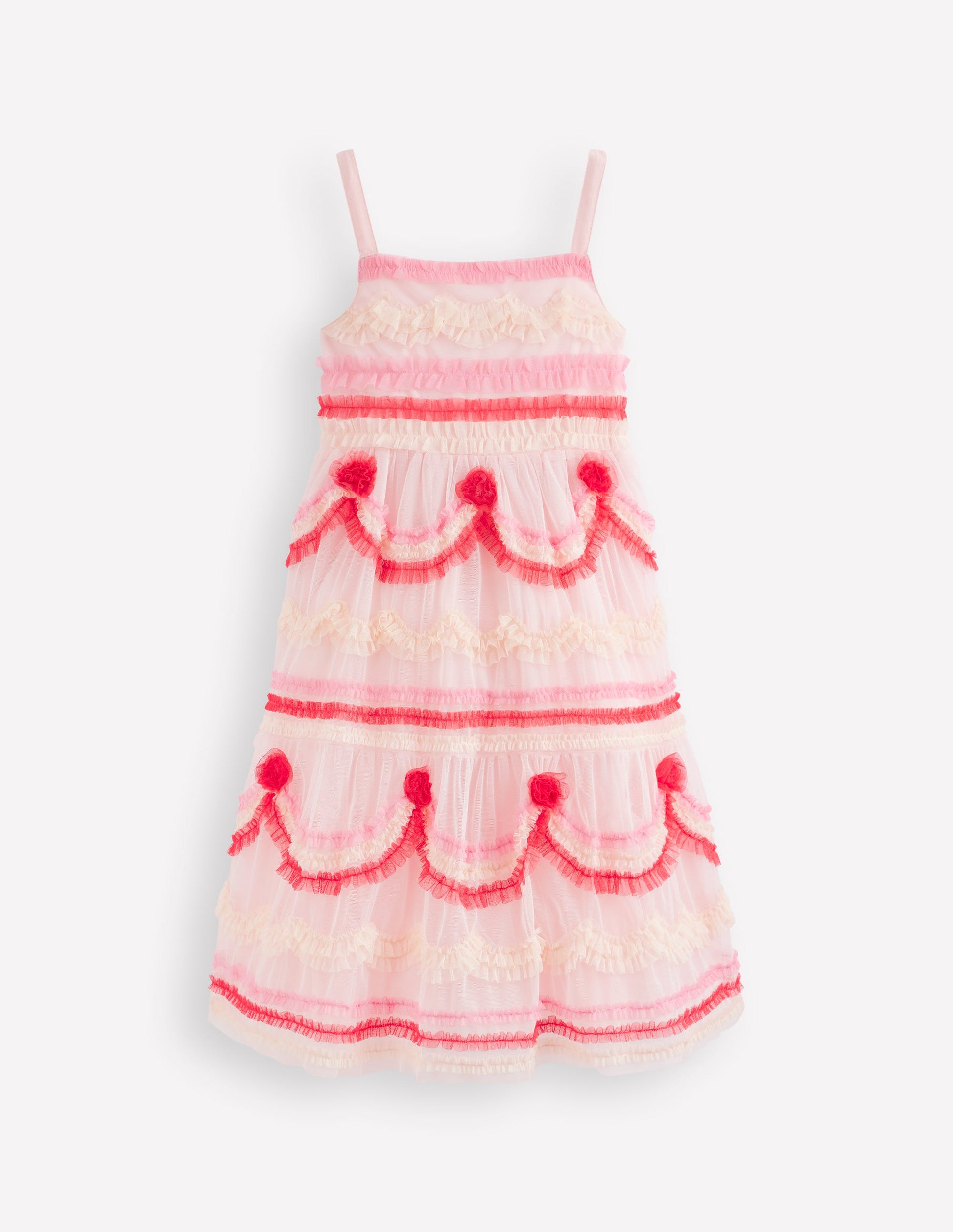 Boden Girls Tiered Cake Tulle Dress in Pink | Size 8-9 Years