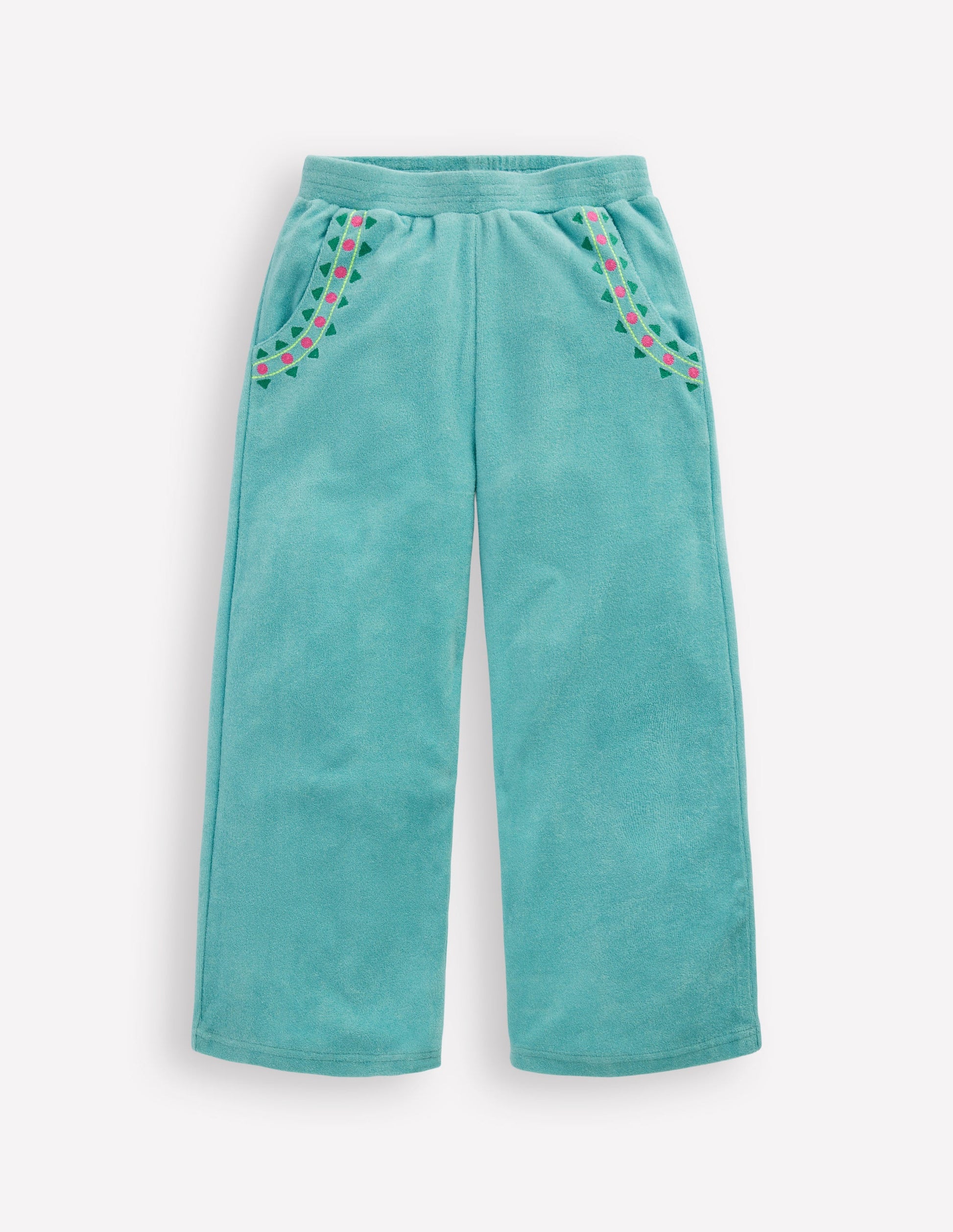 Straight Towelling Pants-Blue Embroidery-1