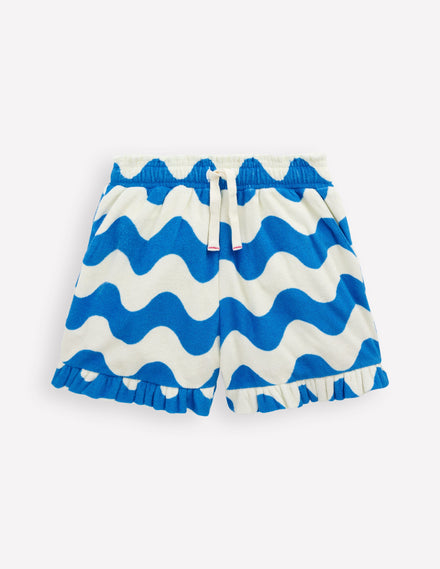 Towelling Ruffle Shorts-Blue Wave