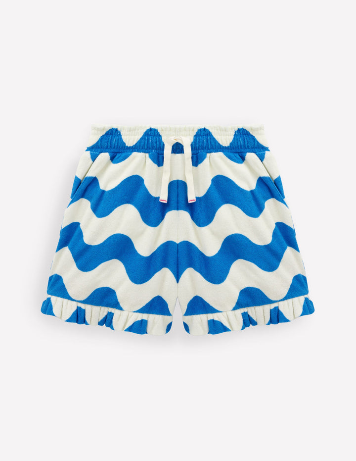 Towelling Ruffle Shorts-Blue Wave