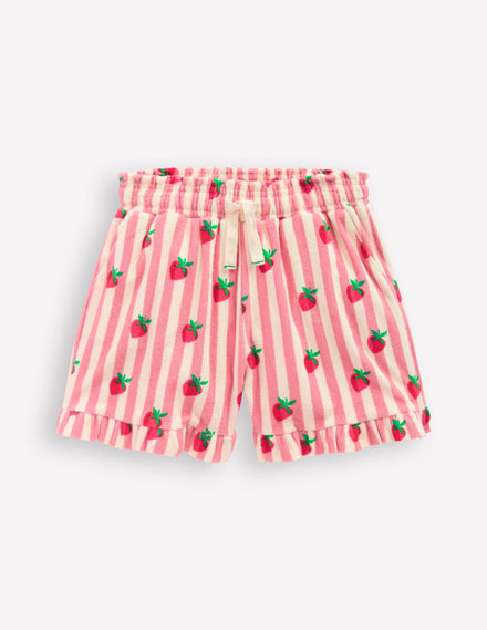 Towelling Ruffle Shorts-Strawberry Stripe