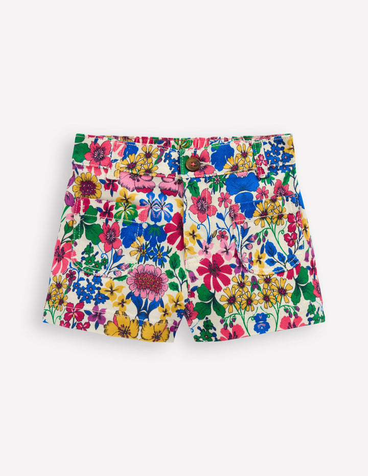 Patch Pocket Shorts-Multi Rainbow Floral