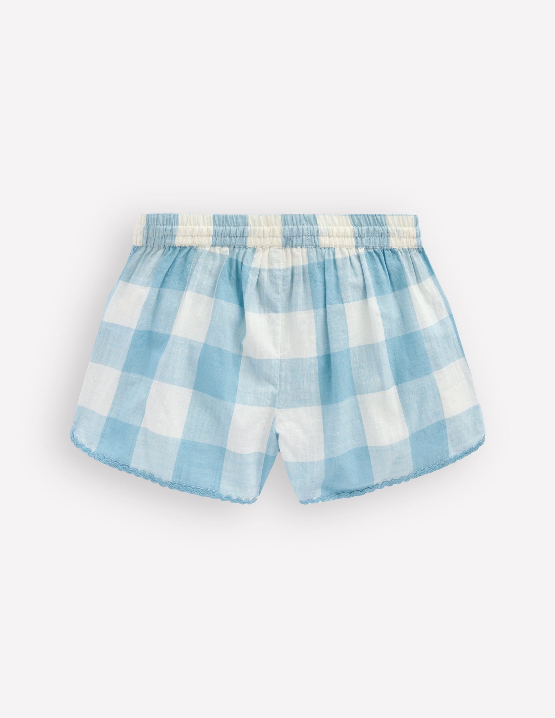 Pull-on Woven Shorts-Blue Gingham Embroidery-3