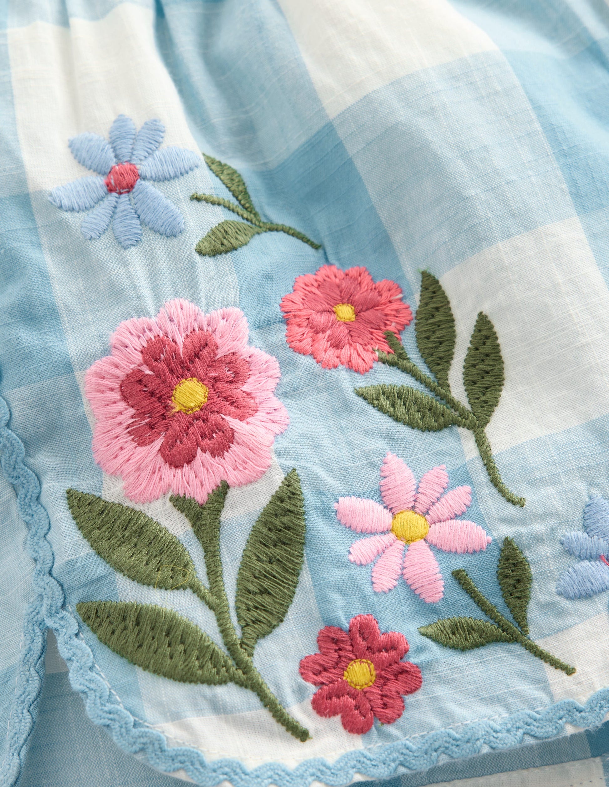 Pull-on Woven Shorts-Blue Gingham Embroidery-4