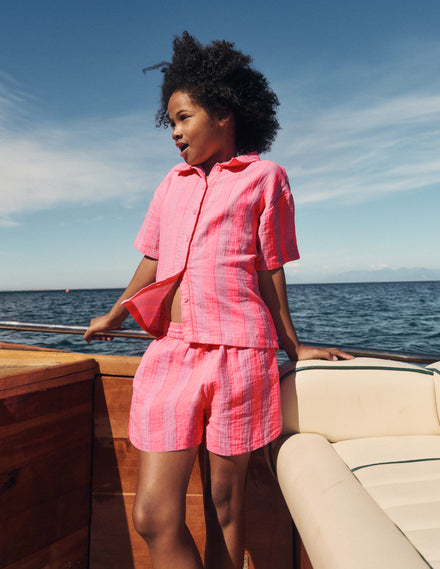 Pull-on Woven Shorts-Formica Pink Stripe